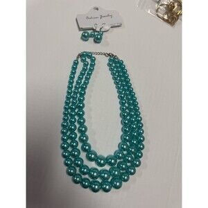 Large Faux Pearl Necklaces for Women Multi strand Pearl Necklace Earrings Blue